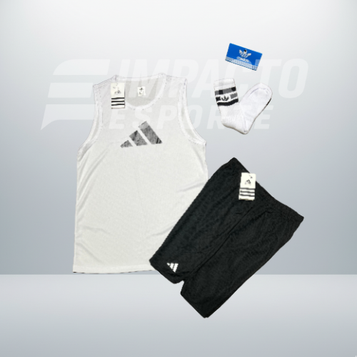 Kit Esportivo Masculino Adidas – Regata, Shorts e Meia Dry Fit Academia
